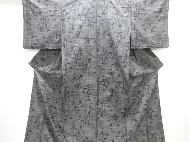 竹笹模様織出し手織り紬着物